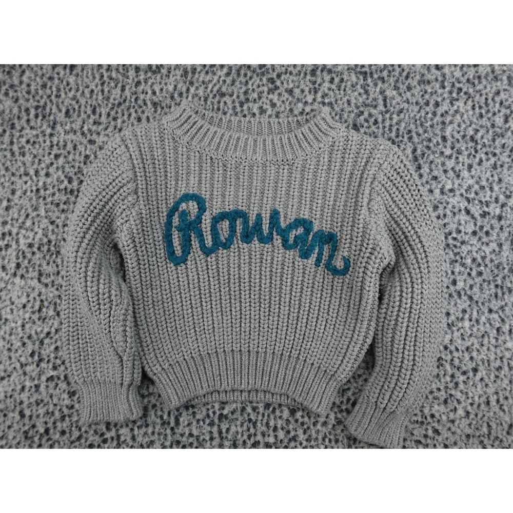 Huxbaby Sweater Toddler 4 Gray Rowan Embroidered Chunky Ribbed Cotton Knit